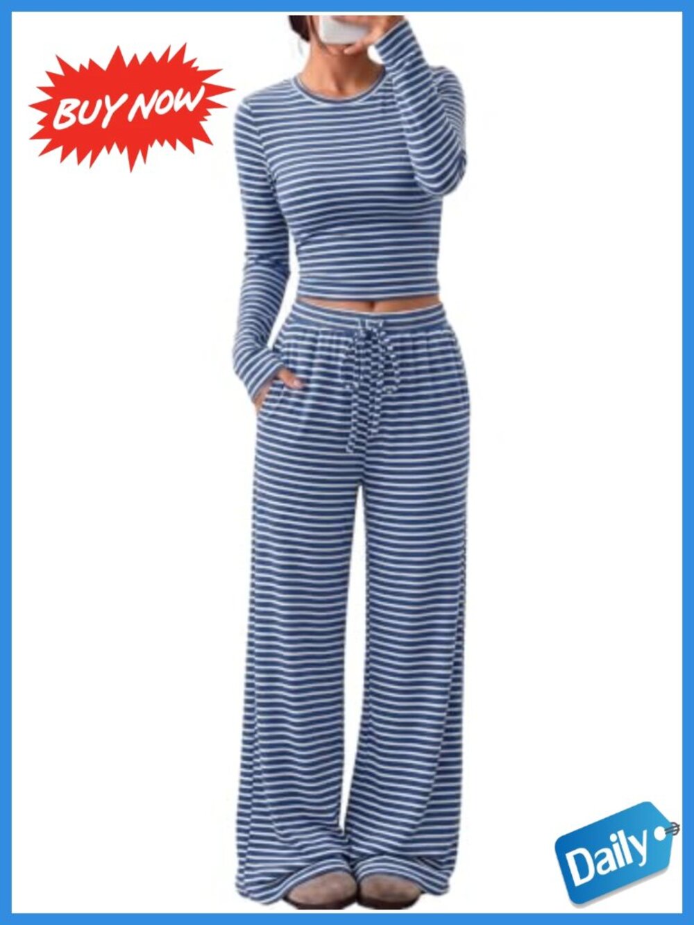 Women's Lounge Set with Pockets, Long Sleeve Side Ruched Top & Wide Leg